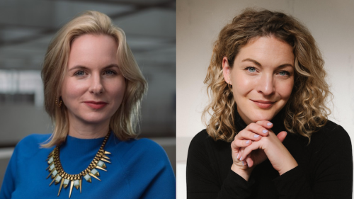 Das Foto zeigt zwei nebeneinanderstehende Portrait Aufnahmen von Franzi von Kempis und Sally Lisa Starken. Sie beide gucken in die Kamera und tragen schulterlanges Haar.