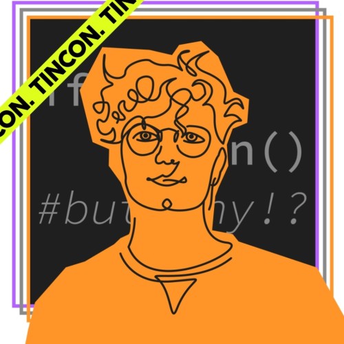 grafische Illustration, One-Line-Zeichnung von einem jungen Mann, orange ausgefüllt