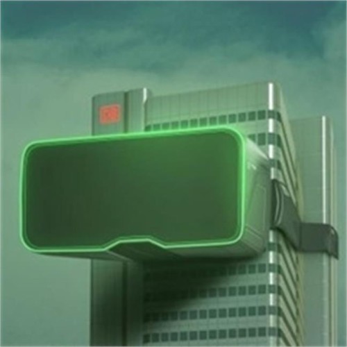Spitze des Wolkenkratzers Silberturm mit VR-Brille - mit 166 m bis 1990 das höchste Hochhaus Deutschlands.